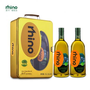 犀牛特级初榨橄榄油金铁礼盒1L2支